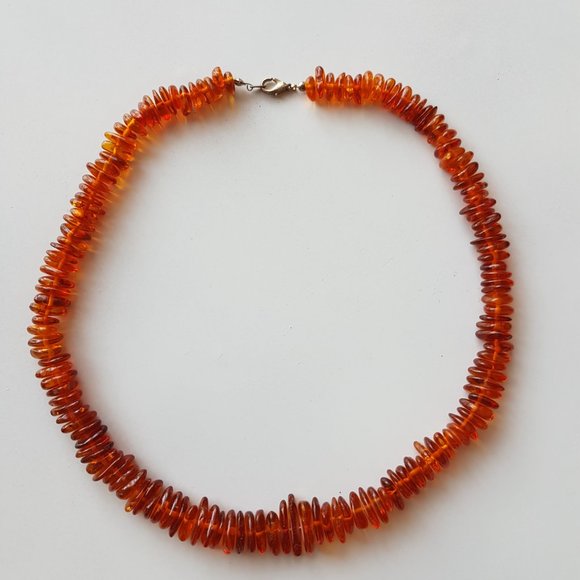 Vintage polished genuine AMBER chip necklace 21" 46 g lobster clasp - Picture 2 of 7